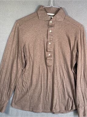 Suitsupply Polo Shirt Mens Medium Brown Egyptian Cotton Extra Slim Long Sleeve